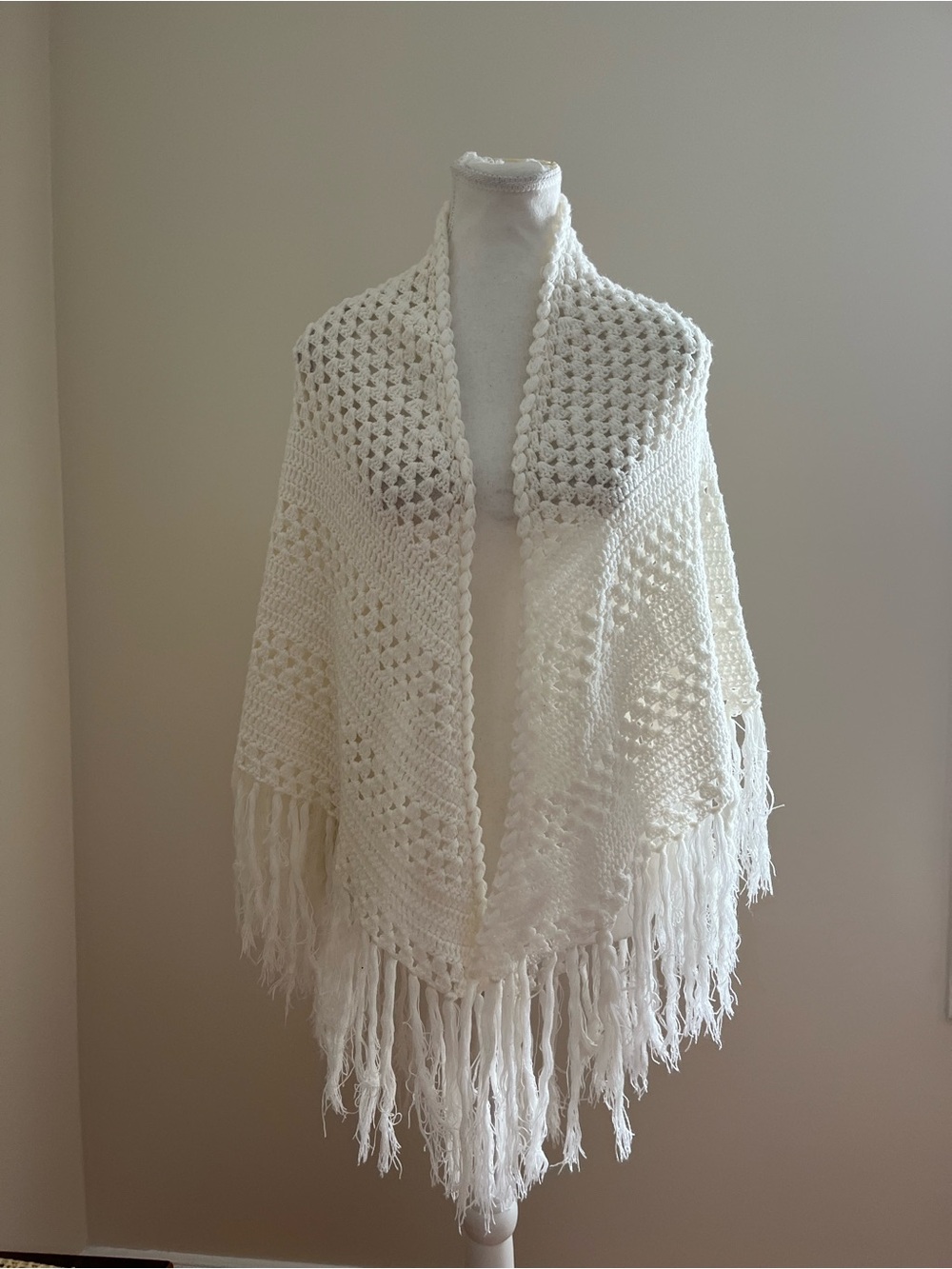 Handcrafted White Crochet Fringe Shawl - Classic Home Accents